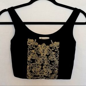 Black with Gold Design Crop Tank - WOMEN SMALL